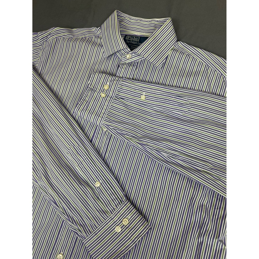 Polo Ralph Lauren Regent Classic Fit Mens 16 34/35 Purple Green‎ Striped Shirt